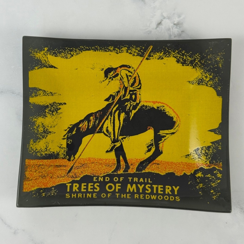 Trees of Mystery California Souvenir Glass Trinket Dish Tray 5" X 4"